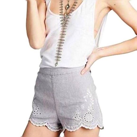 FREE PEOPLE Life's Too Short Eyelet Shorts Gray size 2 - Picture 2 of 11